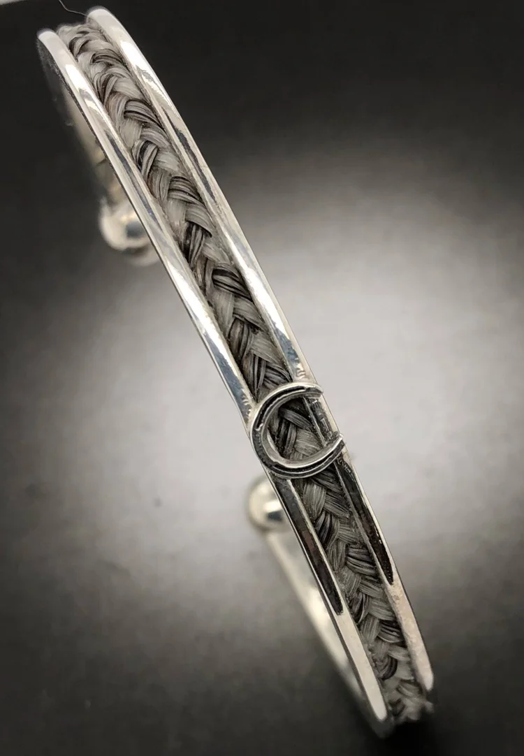 Sterling Silver Horsehair Cuff with Lucky Horseshoe (Small) | Made